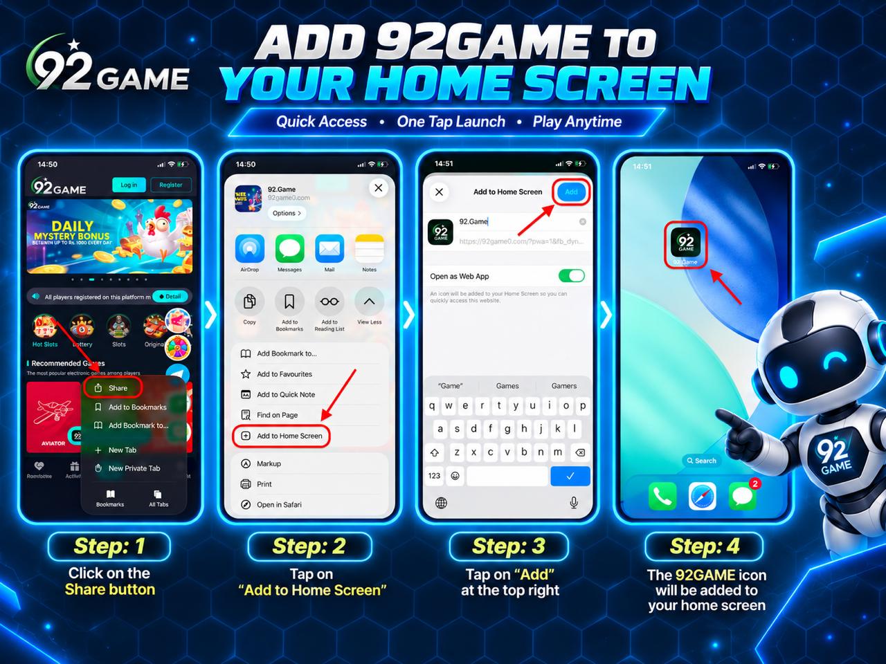 Add 92 Game to your home screen — step by step for Pakistan phones